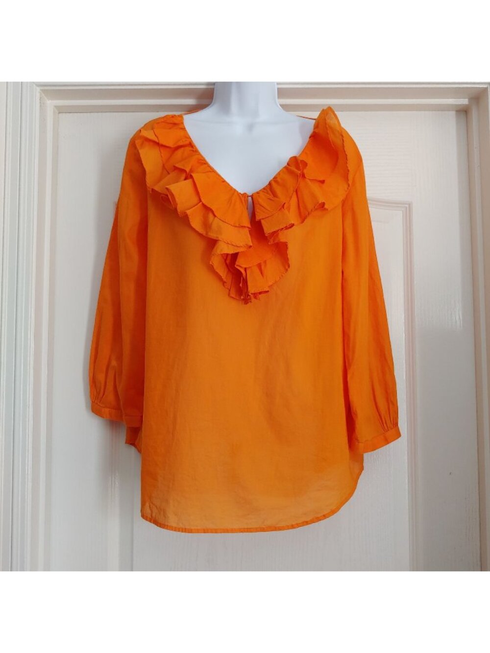 Lauren Ralph Lauren Blouse Orange Ruffle Neck Boho Romantic Vibrant XL